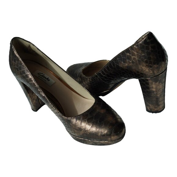 Clarks Narrative Women's SIZE 7.5 Kendra Sienna Bronze Leather Heels Pumps - Picture 6 of 10